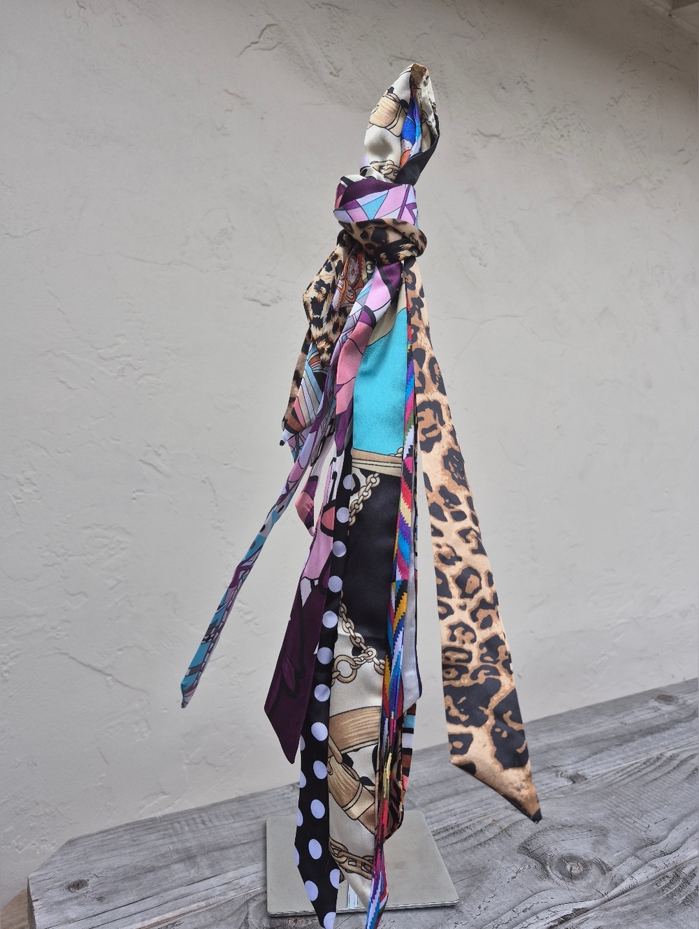 Bundle Of 9 Satin Multi-Pattern Skinny Scarfs Bag Ties - Assorted Styles - Picture 5 of 7